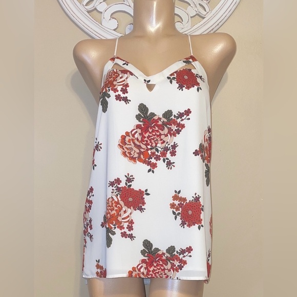 Express women’s medium 8 10 top blouse white red Floral print reversible - Picture 1 of 10